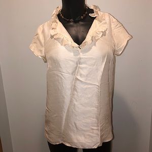NWT- Talbots Silk ruffle neck cream blouse